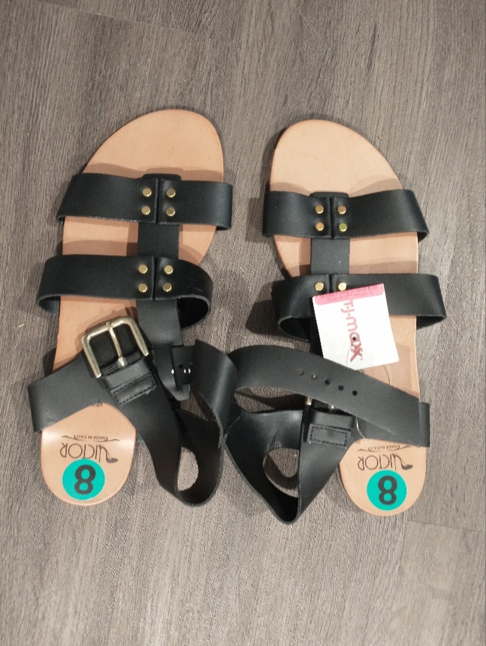 Black Leather Strappy Buckle Sandals Size 8 Gladiator Made In Italy